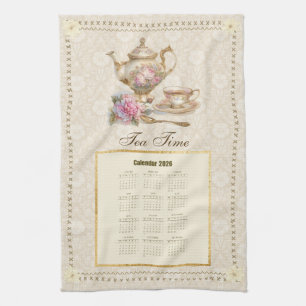 2026 Kalender Handduk Tea Time eller anpassad text Kökshandduk