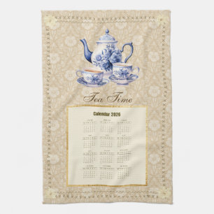 2026 Kalender Handduk Tea Time eller anpassad text Kökshandduk
