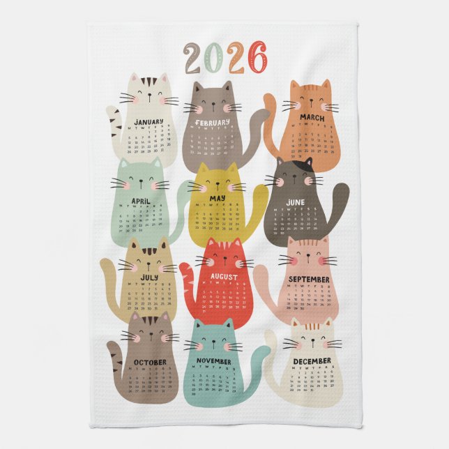 2026 Kalender Jord Tones Cats Kökshandduk (Vertikal)
