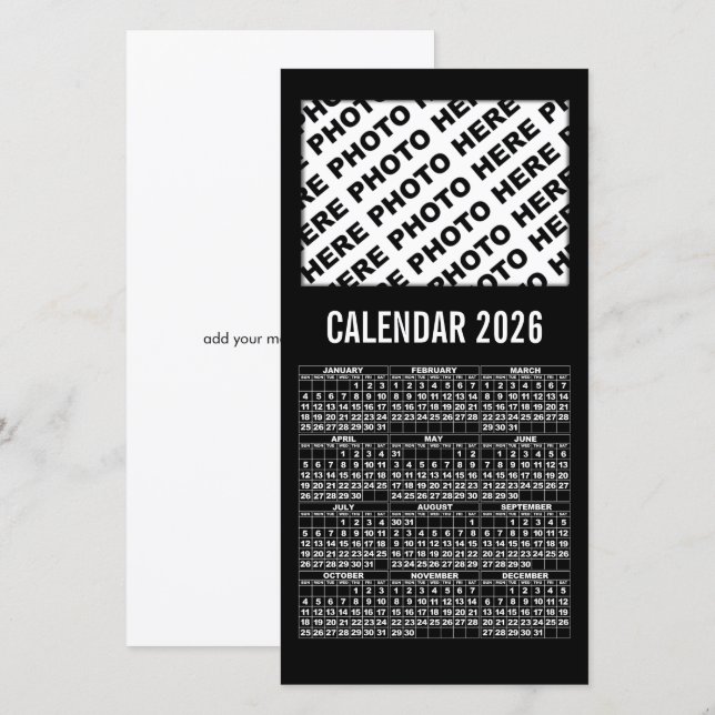 2026 Kalender - lägg till 1-Vågräts fotokortssvart (Fram/baksida)