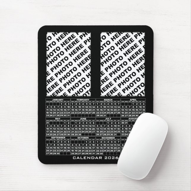 2026 Kalender Lägg till 2 Lodräna Foton, svart Musmatta (Med mus)