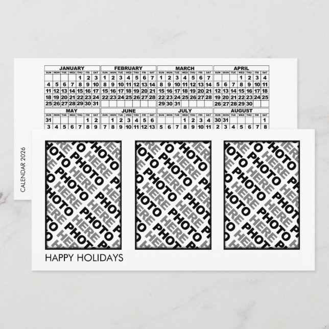 2026 Kalender - lägg till 3 fotokort (Fram/baksida)