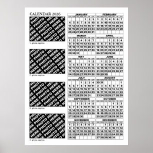 2026 Kalender Lägg till 4 foton Poster 24 x 32 tum