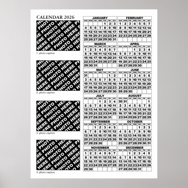 2026 Kalender Lägg till 4 foton Poster 24 x 32 tum (Framsidan)