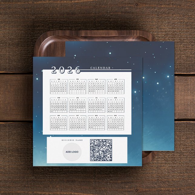 2026 Kalender - lägg till QR-kodkort för Logotyp (Add Logo 2026 Calendar QR Code Card (front and back))