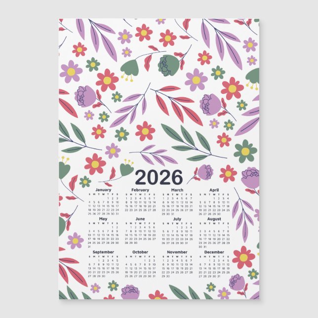 2026 Kalender Lila och Röda Blommönstret (Framsida)
