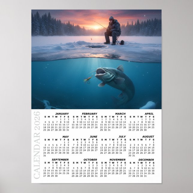 2026 Kalender, Malfisk, Isfiske / Fisk Poster (Framsidan)