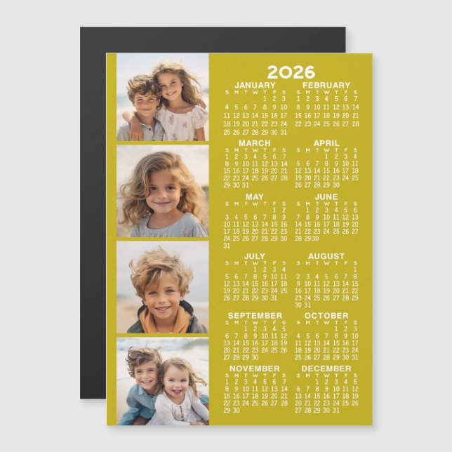 2026-kalender med 4 fotokollage Magnetiskt kort (Fram/baksida)