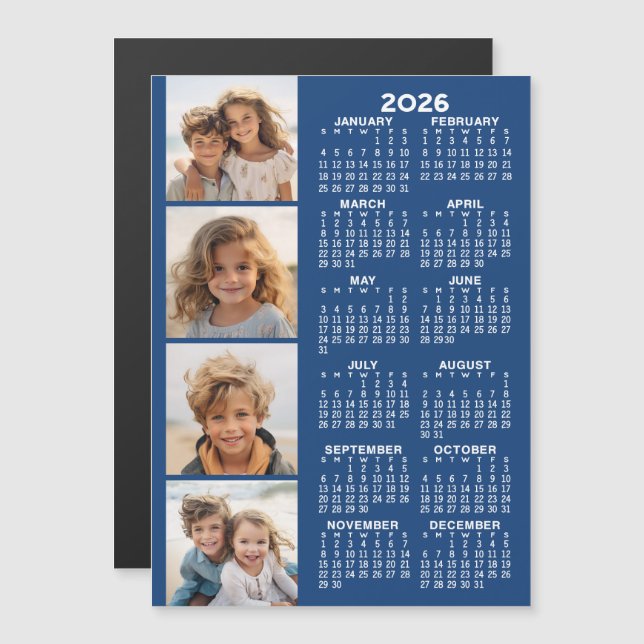 2026-kalender med 4 fotokollage Magnetiskt kort (Fram/baksida)