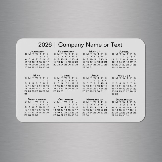 2026 Kalender med Anpassningsbar Grått Magnet (2026 Calendar with Custom Text Grey Magnet in situ)