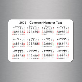 2026-kalender med Anpassningsbar Text Black White Magnet