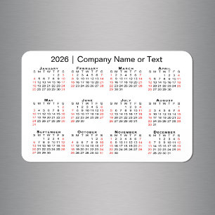 2026-kalender med Anpassningsbar Text Black White Magnet