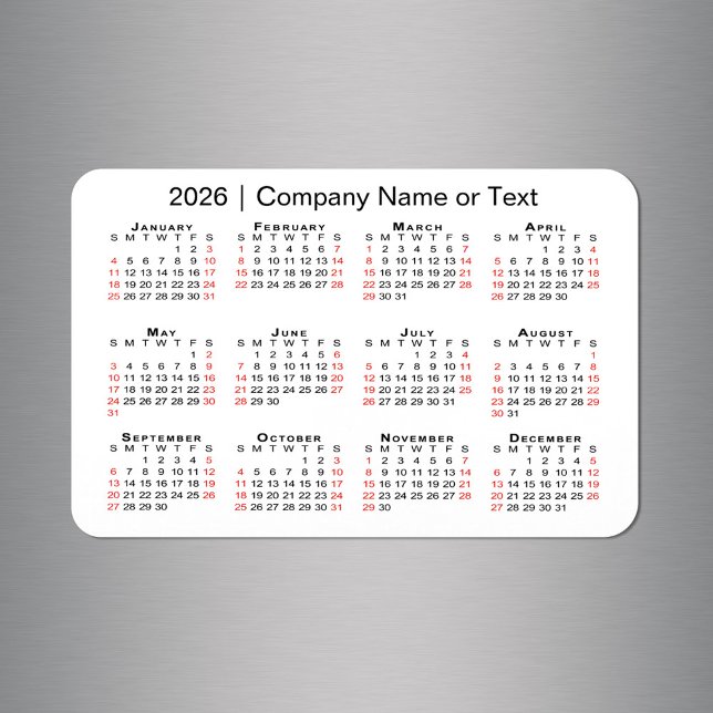 2026-kalender med Anpassningsbar Text Black White Magnet (2026 Calendar with Custom Text Black Red White Magnet in situ)