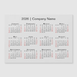 2026 Kalender med Business Namn Grått Magnet