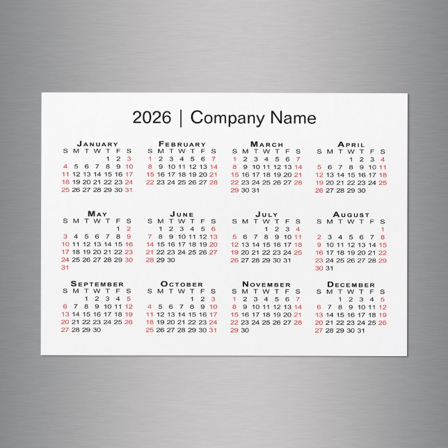 2026 Kalender med Business Namn White Magnet (2026 Calendar with Business Name White Magnet in situ)