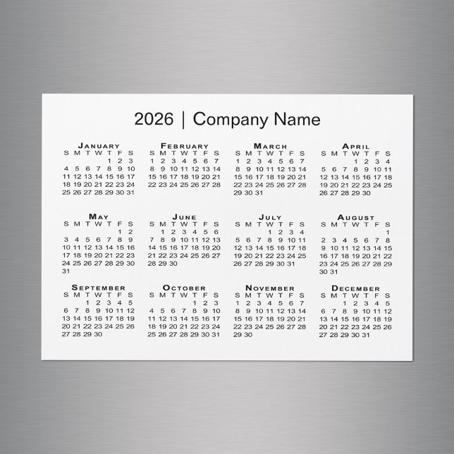 2026 Kalender med företaget Namn White Magnet (2026 Calendar with Company Name White Magnet in situ)