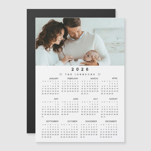 2026 Kalender med Foto - Helårsvy magnetisk (Fram/baksida)
