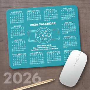 2026 Kalender med logotyp, Kontaktinformation Blå Musmatta