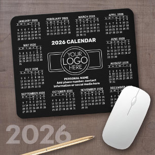 2026 Kalender med logotyp, svart kontaktinformatio Musmatta