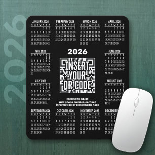 2026 Kalender med QR-kod Kontaktinformation Svart Musmatta