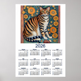 2026 Kalender med Tabby Cat Folk Art Poster