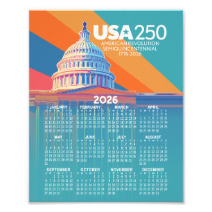 2026 Kalender med USA 250 Capital Dome Amerika Fototryck