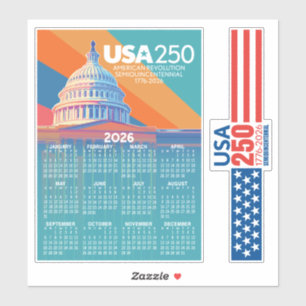 2026 Kalender med USA 250 Capital Dome Amerika Klistermärken