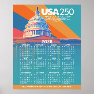 2026 Kalender med USA 250 Capital Dome Amerika Poster