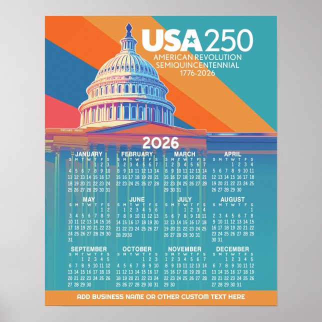 2026 Kalender med USA 250 Capital Dome Amerika Poster (Framsidan)