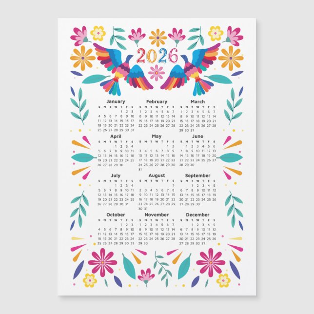 2026 Kalender Mexikanska golfen Flies Otomi Birds  (Framsida)