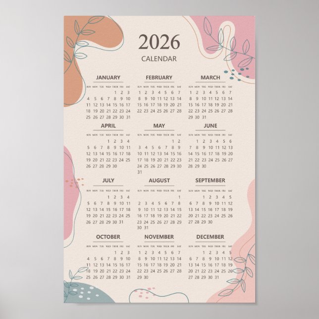 2026 Kalender Mid Century Abstrakt Boho Estetik Poster (Framsidan)