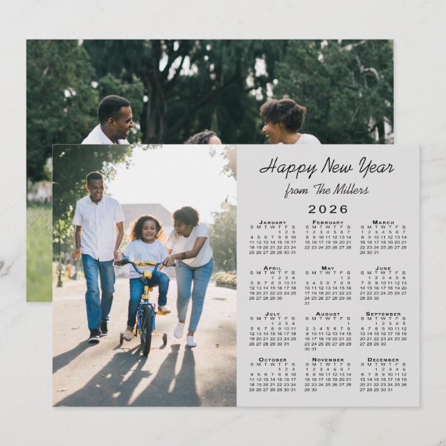 2026 Kalender Modern Grått 2 Photo Gott nytt år Julkort (Fram/baksida)