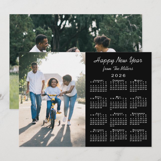 2026 Kalender Modern svart foto Gott nytt år Julkort (Fram/baksida)