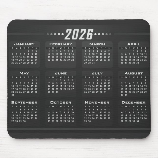 2026 Kalender Modern Svart Vit  Musmatta (Framsidan)