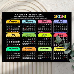 2026-kalender - modernt svart magnetkort