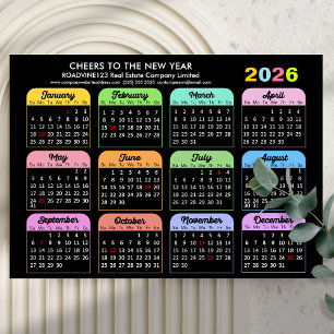2026-kalender - modernt svart magnetkort