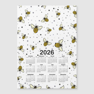2026 Kalender Mönster med bin och punkter
