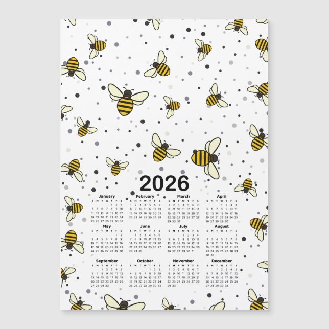 2026 Kalender Mönster med bin och punkter (Framsida)