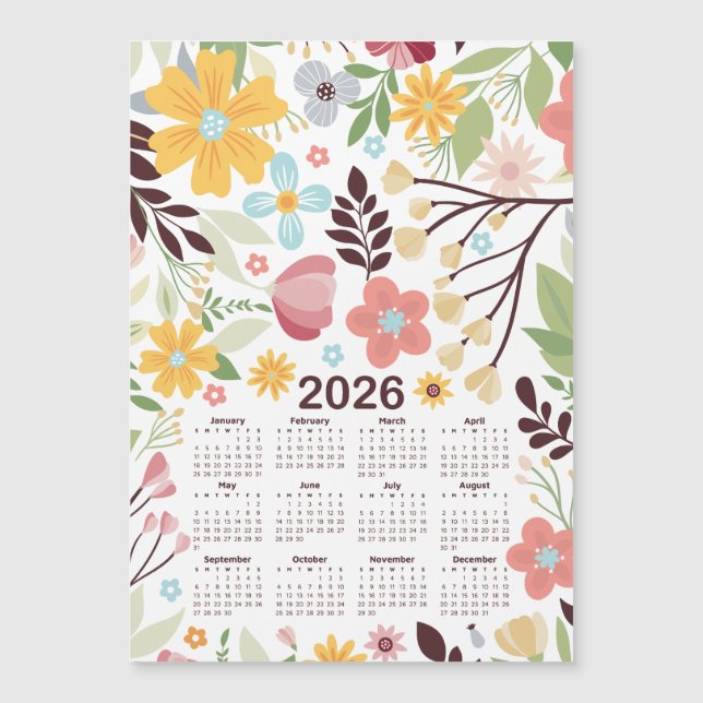 2026 Kalender Multifärgad Hand plockade Blommigt (Framsida)