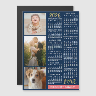 2026 Kalender Navy Coral Guld Anpassad Foto Collag Magnetisk Inbjudningskort