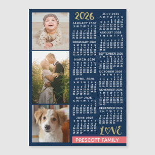 2026 Kalender Navy Coral Guld Foto Collage Magnet