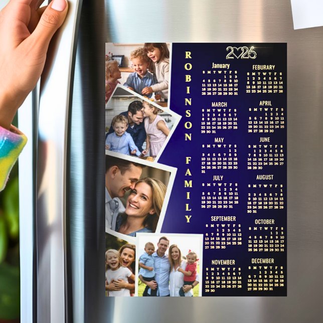 2026 Kalender Navy Vit Guld 5 Foto Collage (Skapare uppladdad)