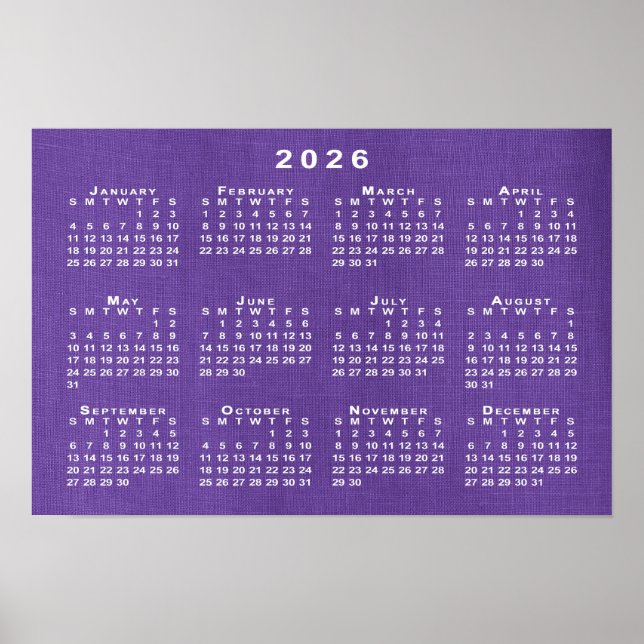 2026 Kalender om Lila Linen-mallfoto Poster (Framsidan)