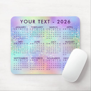 2026 Kalender Regnbåge Glitter Lila eller Anpassni Musmatta