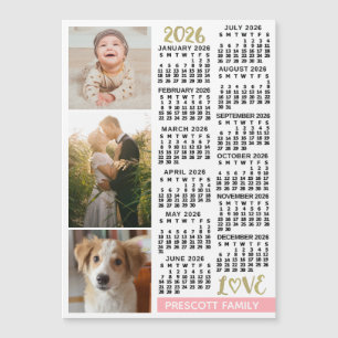 2026 Kalender Rosa Guld Anpassade Bilder Magnet