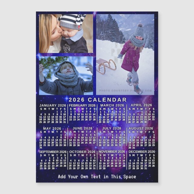2026 Kalender Rymd Nebula 3 Anpassade Fotos Magnet (Framsida)