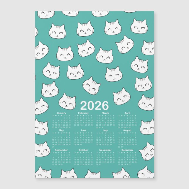 2026 Kalender Söt katt ansikte Mönster (Framsida)