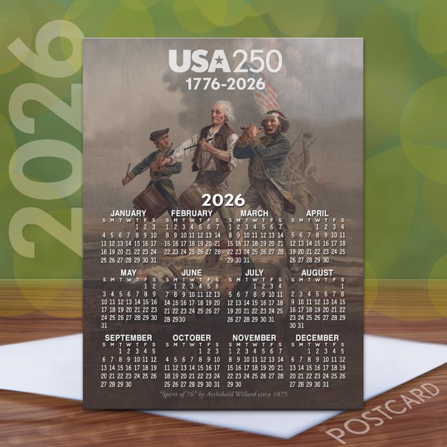 2026 Kalender - Spirit of 76 - Amerikas 250-årsjub Vykort (2026 Calendar on a Postcard)