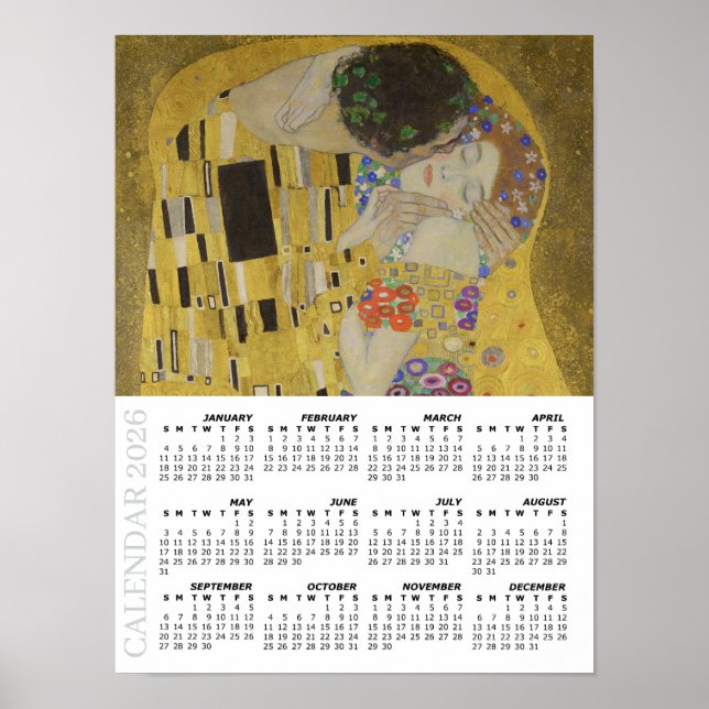 2026 Kalender, Stor, Kyssen / Gustav Klimt Poster (Framsidan)