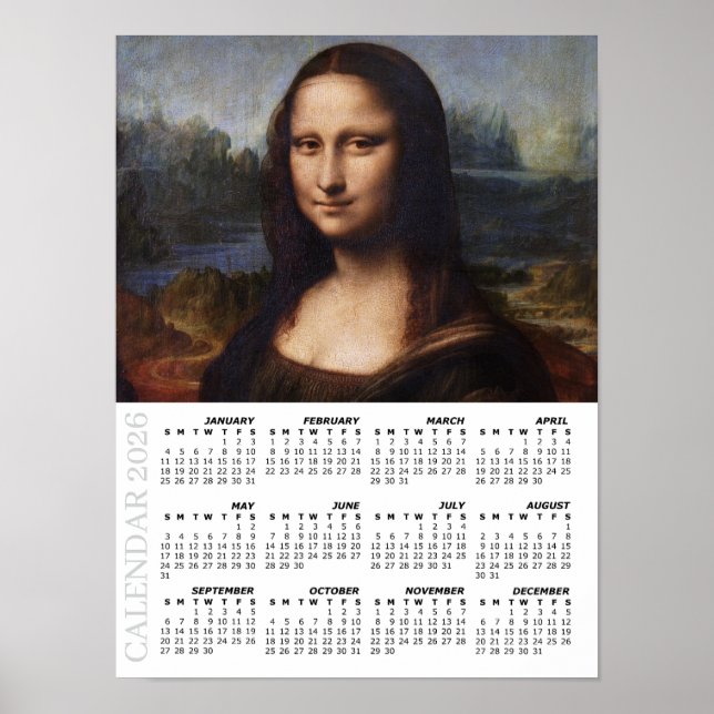 2026 Kalender, Stor, Mona Lisa/ Leonardo da Vinci Poster (Framsidan)